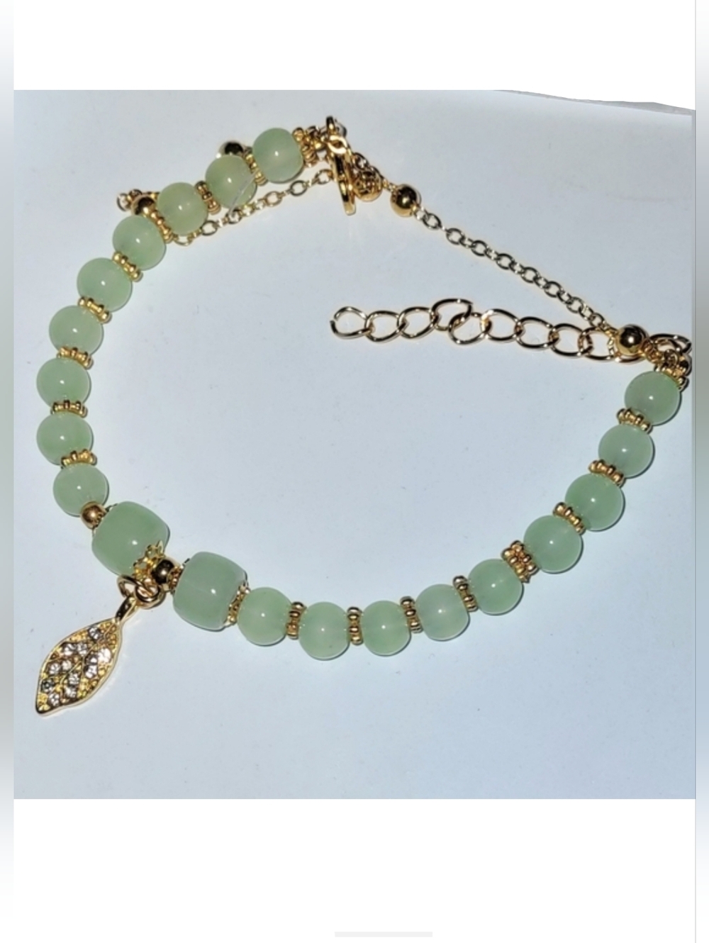Light Green Translucent Bead Bracelet Gold  Chain